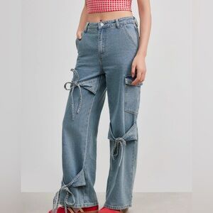 CIDER Denim Low Rise Solid Bowknot Pocket Wide Leg New Oversized Jeans Size M